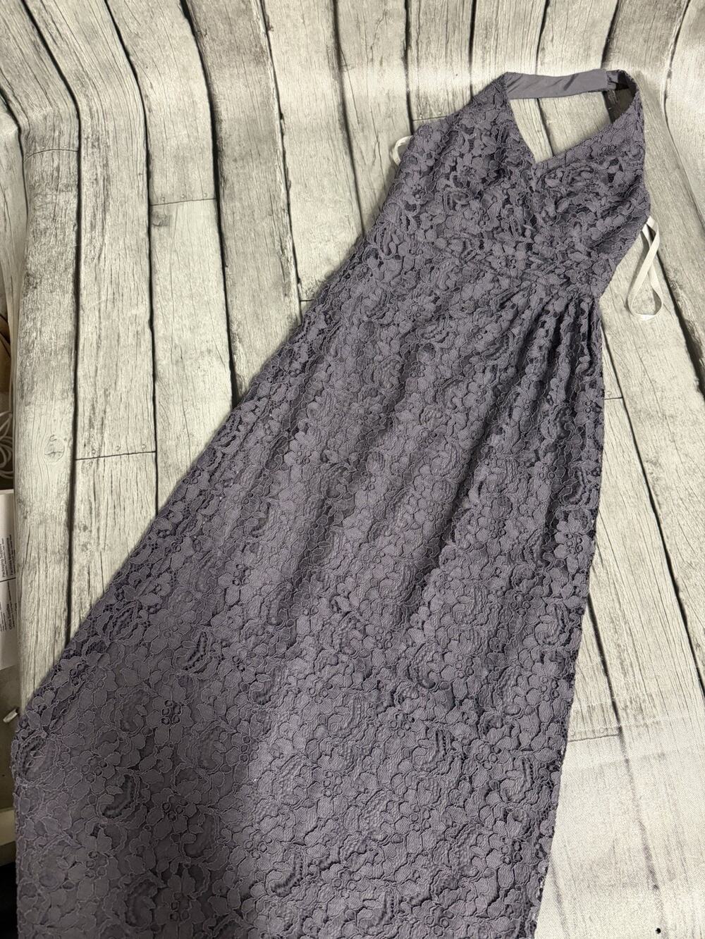 David’s Bridal All Over Lace Halter Sheath Dress Pewter Sz 4